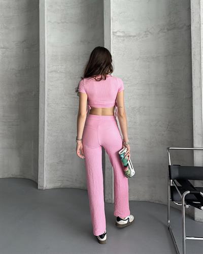 Bubble gofre pantolonlu takım - Pembe