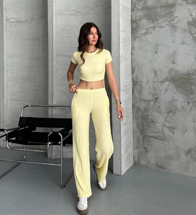 Bubble gofre pantolonlu takım - Sarı