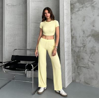 Bubble gofre pantolonlu takım - Sarı