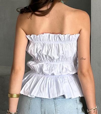 Büzgü detaylı straplez bluz - Beyaz