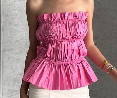 Büzgü detaylı straplez bluz - Pembe