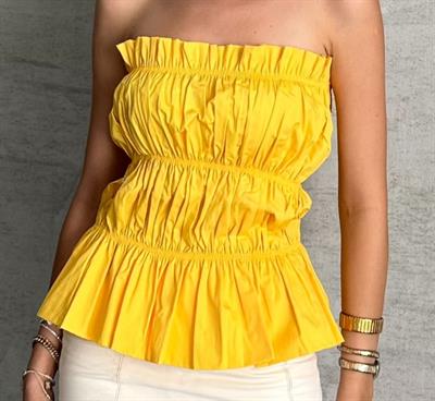 Büzgü detaylı straplez bluz - Sarı