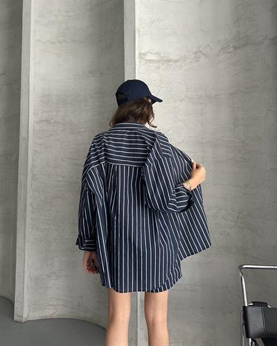 ÇİZGİLİ GÖMLEK ŞORT TAKIM - LACİVERT