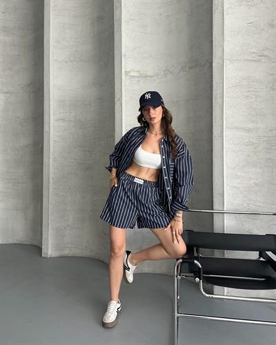 ÇİZGİLİ GÖMLEK ŞORT TAKIM - LACİVERT