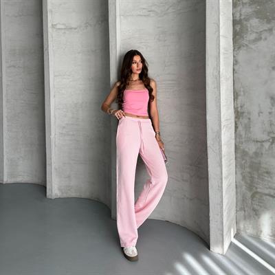 Çizgili su yolu pantolon - Pembe