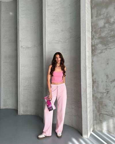 Çizgili su yolu pantolon - Pembe