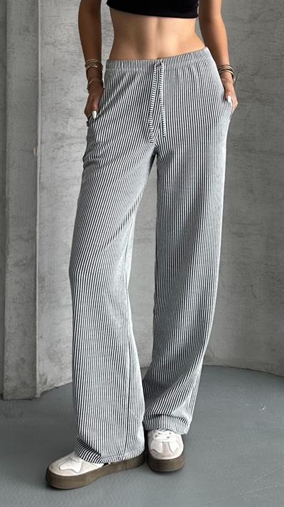 Çizgili su yolu pantolon - siyah 