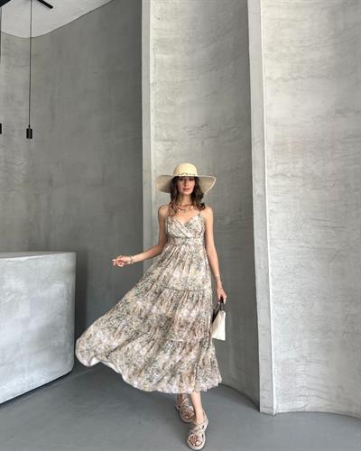 DESENLİ ŞİFON ELBİSE - YEŞİL 