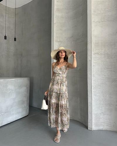 DESENLİ ŞİFON ELBİSE - YEŞİL 