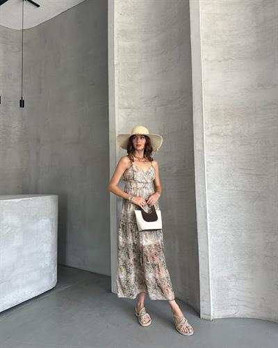 DESENLİ ŞİFON ELBİSE - YEŞİL 