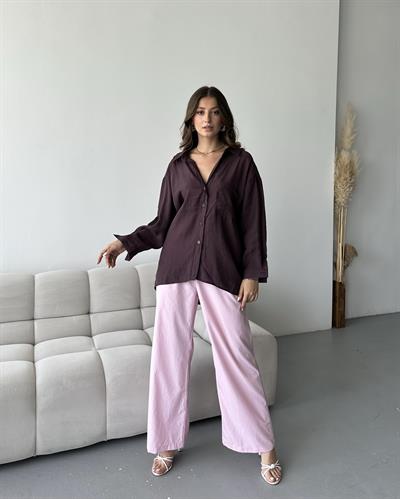 DÜŞÜK OMUZLU OVERSİZE GÖMLEK - MÜRDÜM