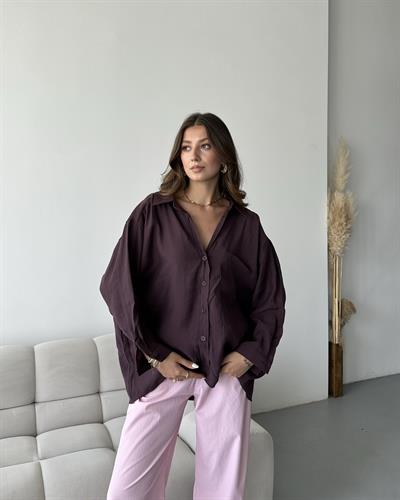 DÜŞÜK OMUZLU OVERSİZE GÖMLEK - MÜRDÜM