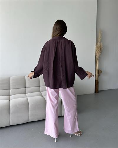 DÜŞÜK OMUZLU OVERSİZE GÖMLEK - MÜRDÜM