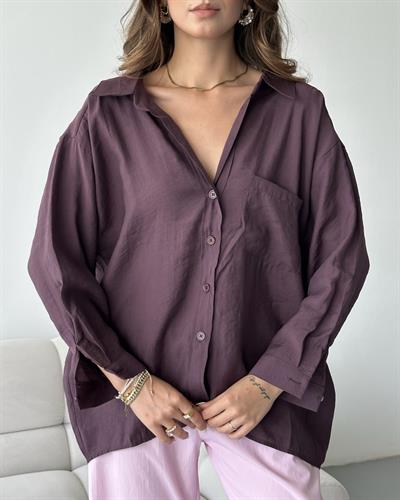 DÜŞÜK OMUZLU OVERSİZE GÖMLEK - MÜRDÜM