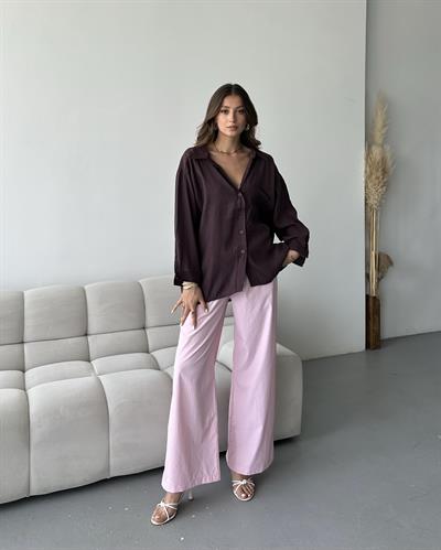 DÜŞÜK OMUZLU OVERSİZE GÖMLEK - MÜRDÜM