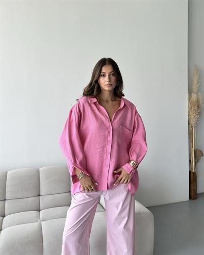 DÜŞÜK OMUZLU OVERSİZE GÖMLEK - PEMBE