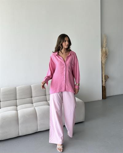 DÜŞÜK OMUZLU OVERSİZE GÖMLEK - PEMBE