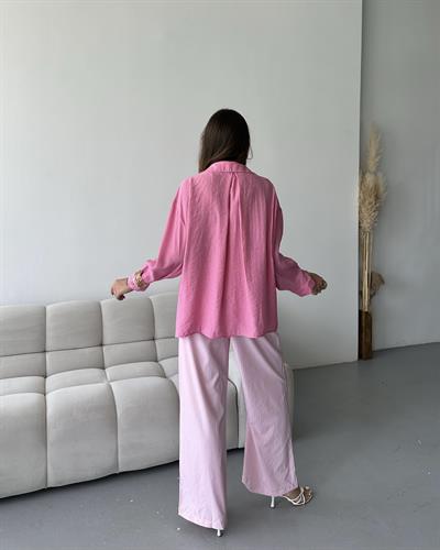 DÜŞÜK OMUZLU OVERSİZE GÖMLEK - PEMBE