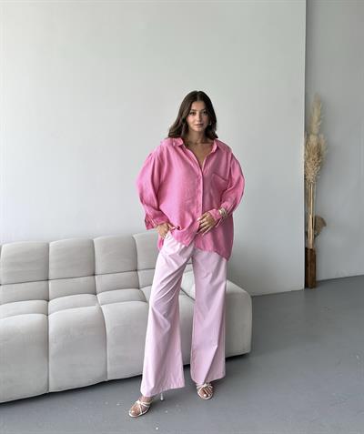 DÜŞÜK OMUZLU OVERSİZE GÖMLEK - PEMBE