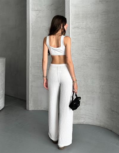 Gofre pantolon - Beyaz