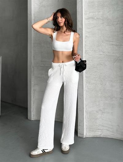 Gofre pantolon - Beyaz