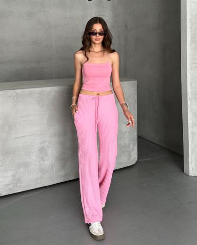Gofre pantolon - pembe