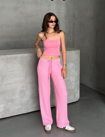 Gofre pantolon - pembe