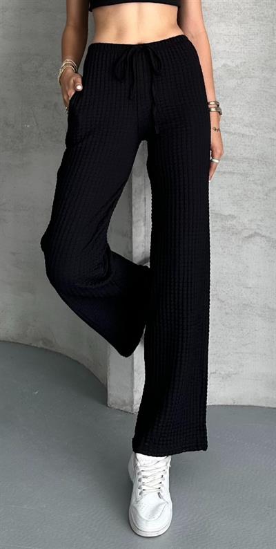 Gofre pantolon - Siyah