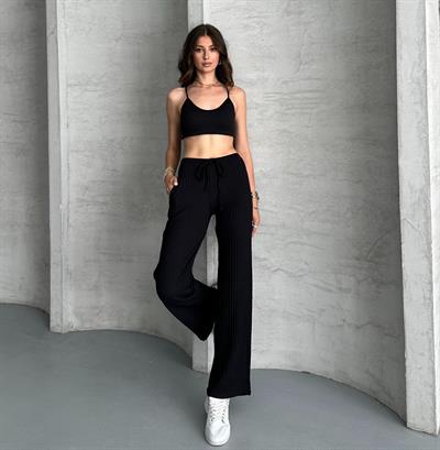 Gofre pantolon - Siyah