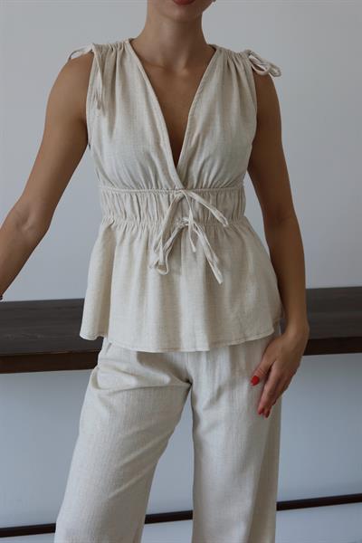 İPLİ KETEN TAKIM - BEJ