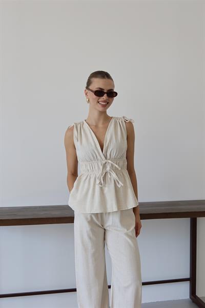 İPLİ KETEN TAKIM - BEJ