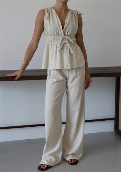 İPLİ KETEN TAKIM - BEJ