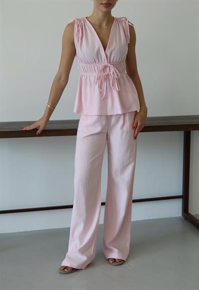 İPLİ KETEN TAKIM - PEMBE