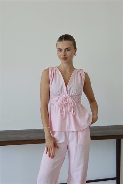 İPLİ KETEN TAKIM - PEMBE