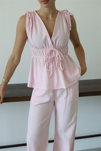 İPLİ KETEN TAKIM - PEMBE