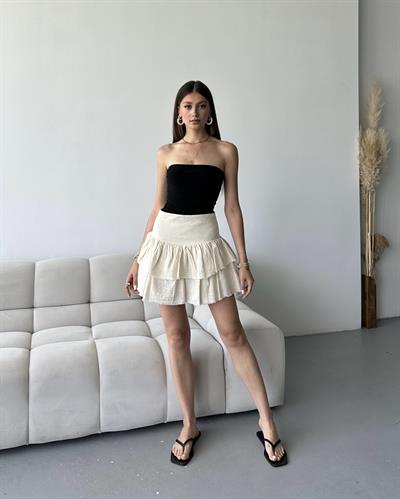 KAT KAT ŞORT ETEK - BEJ