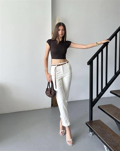 KEMERLİ CHİNO PANTOLON - BEYAZ