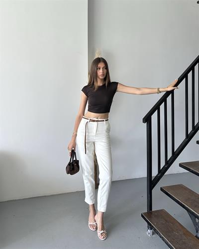 KEMERLİ CHİNO PANTOLON - BEYAZ