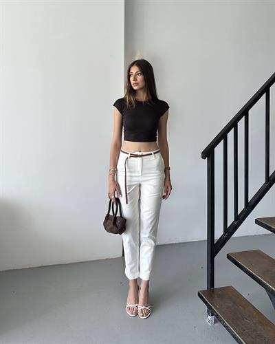 KEMERLİ CHİNO PANTOLON - BEYAZ