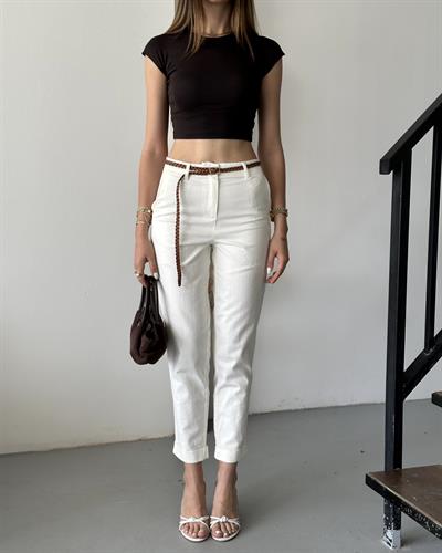 KEMERLİ CHİNO PANTOLON - BEYAZ