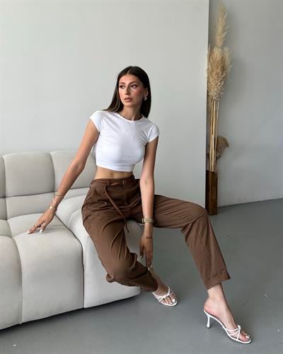 KEMERLİ DAVİA PANTOLON - KAHVE