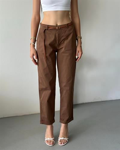 KEMERLİ DAVİA PANTOLON - KAHVE