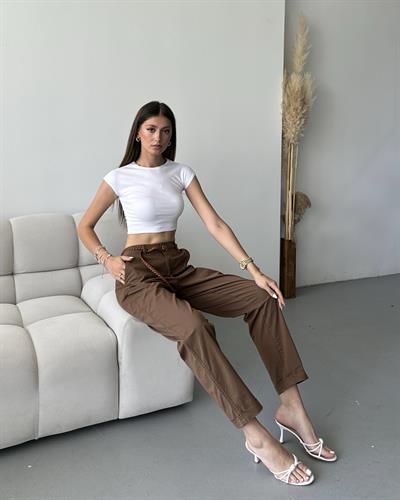 KEMERLİ DAVİA PANTOLON - KAHVE