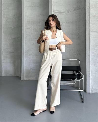 KEMERLİ PALAZZO GABARDİN PANTOLON 