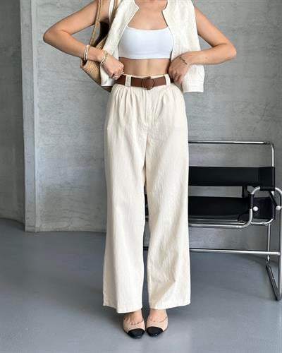 KEMERLİ PALAZZO GABARDİN PANTOLON 