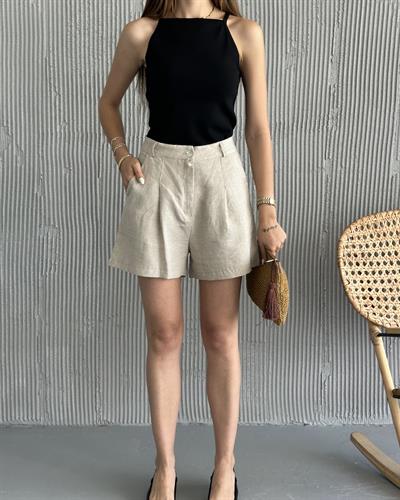 KETEN ŞORT - BEJ