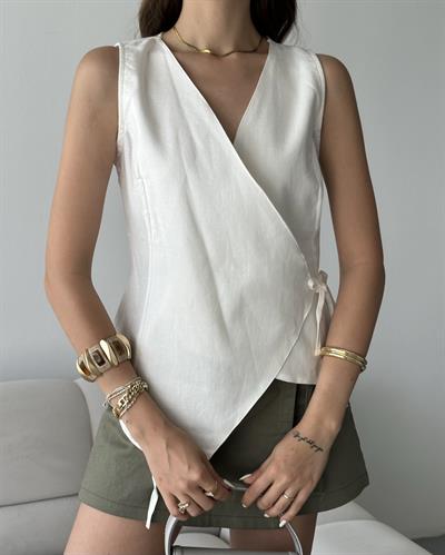 KETEN YELEK - BEYAZ
