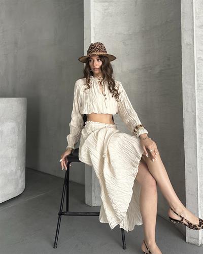 KRAŞLI ETEKLİ TAKIM - BEJ