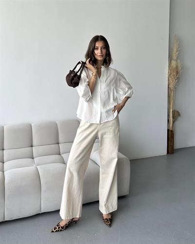 NERVÜR DETAYLI BALON KOL GÖMLEK - EKRU