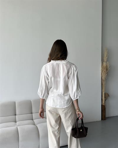 NERVÜR DETAYLI BALON KOL GÖMLEK - EKRU